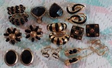 Gorgeous Assortment of 9 Prs Goldtoned  Black Clip-on  Screwback Earrings