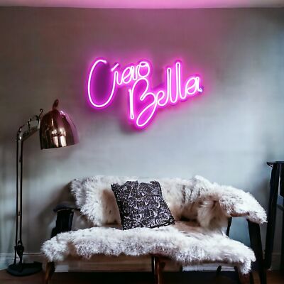 Ciao Bella Neon Sign, Ciao Bella Led, Pink Neon Light, Ciao Bella Neon for Wa...