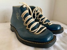 VINTAGE BLUE LEATHER LACE UP WINTER SNOW SKI BOOTS WOOL LINED SZ38