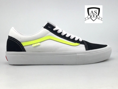 Vans Men's Skate Old Skool Neon True White Yellow Canvas Suede shoes Size 9.5