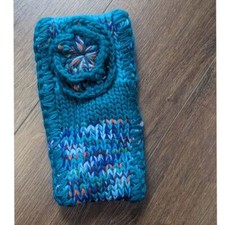 Knit Winter Headband Ear Warmer with Flower Detail - Teal Blue Multi - One Size