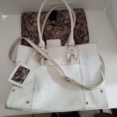 WILSON LEATHER White Executive Large All In One Tote Handbag Shoulder Bag