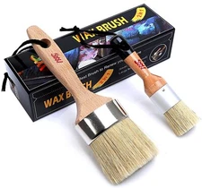 Chalk and Wax Paint Brush - 1 Small Round & 1 Large Oval Brush Natural Bristles