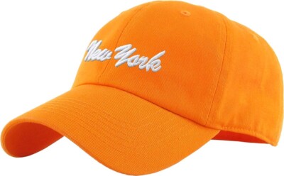 KB Ethos Classic New York Dad Hat   Soft Cotton Orange Strapback Cap