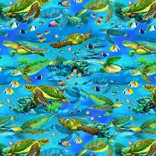 Fabric Deep Blue Sea Turtles TIMELESS TREASURES Cotton 1/4 Yd  MICHAEL-CD1972