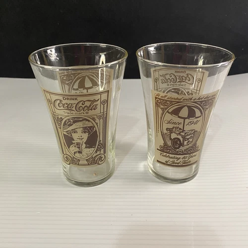 Set of 2 ~ Vintage Coca-Cola (16oz) Victorian Lady ~ Flair Glasses