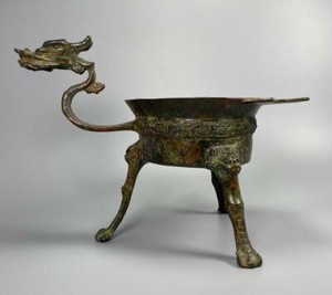 OLD ANTIQUE CHINESE BRONZE DRAGON WINE CUP POT (K1222)