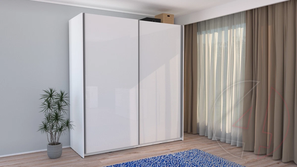 MODERN BEDROOM WARDROBE TWO SLIDING DOORS SOLID RAIL SHELFS