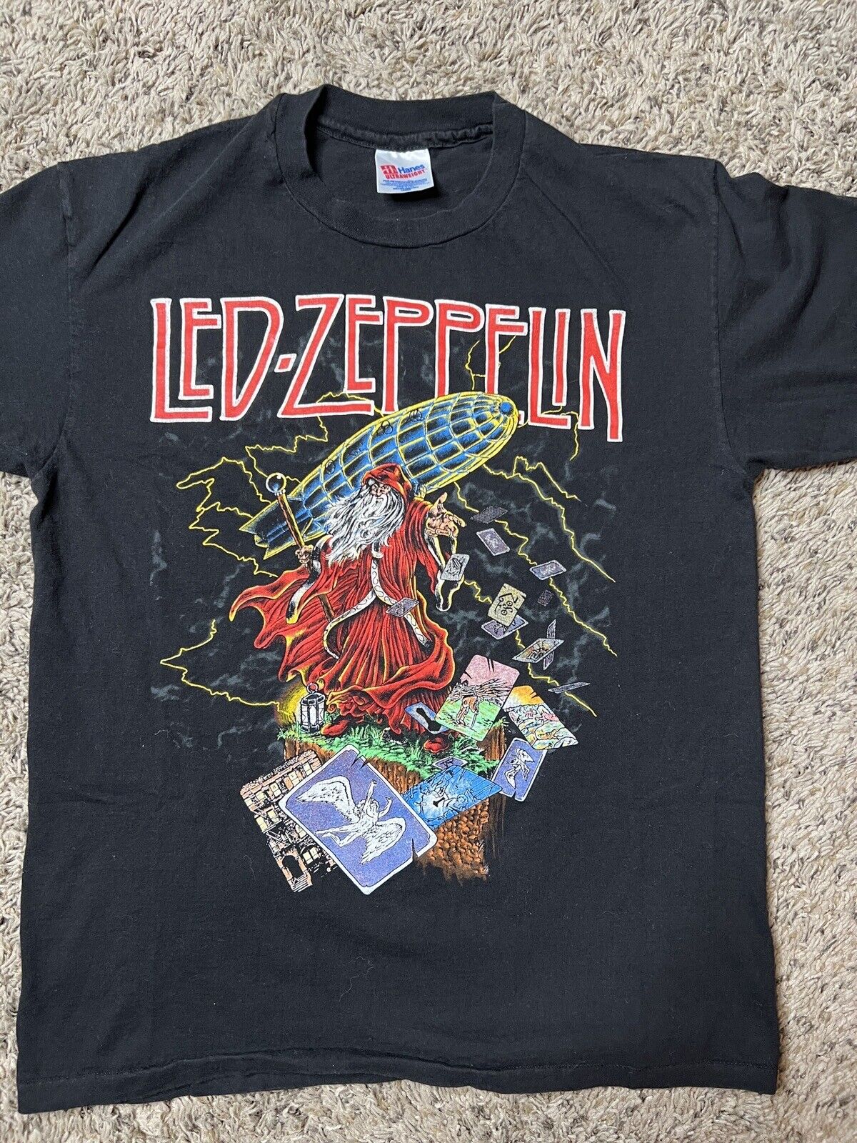 Vintage Rare Led Zeppelin Zoso Wizard Hermit T-Shirt Hanes Single Stitch  Large