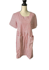 Petallush Dress Womens Medium Firebrick Midi Pockets Round Neck Casual Travel