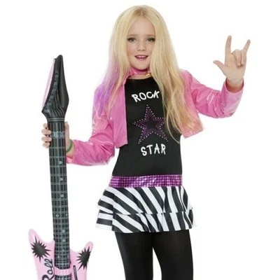 Childs Girls Fancy Dress Glam Rockstar Girl Costume Pink Pop Oufit by Smiffys
