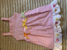 Vintage Girls' Pink And Yellow Gingham Dresses with Bows and Embroidered Hem