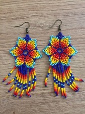 Flower Tribal Earrings Native Large Boho American Seed Beads Handmade Earring