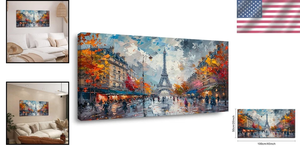 Paris Eiffel Tower Wall Art Decor 20x40 - French Landscape - Image 2 of 4