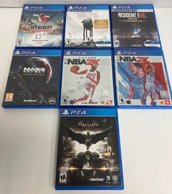PS4 Lot of 7: NBA2K 21 &22, Mass Effect, Batman, Resident Evil, Star Wars, Steep