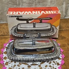 IRVINWARE BUTTER DISH W/ KNIFE HOLDER RETRO Chromeware Made In USA No Spreader