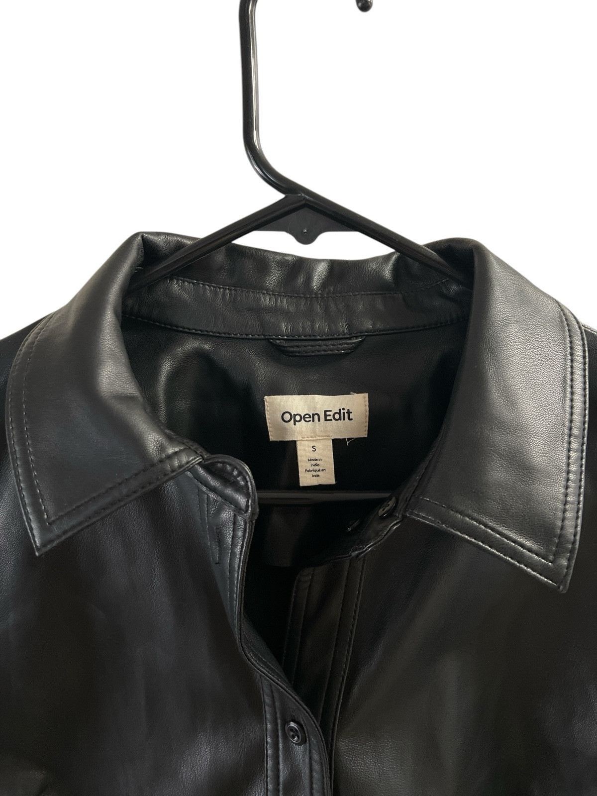Open Edit Black Leather Button Down Short Sleeve … - image 2