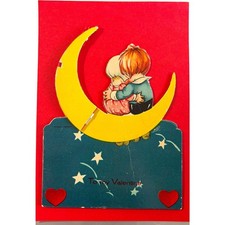 Antique Valentine Card – Honeycomb Moon with Children “To My Valentine” 1920s