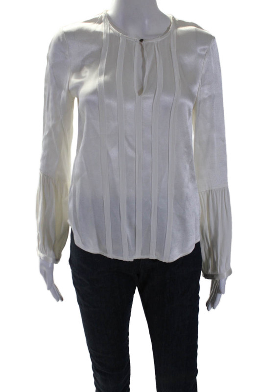 Ella Moss Womens Long Sleeve Keyhole Satin Shirt Top White Size Extra Small