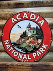 VINTAGE ACADIA PORCELAIN SIGN OLD NATIONAL PARK MAINE LIGHTHOUSE 12" SMOKEY BEAR