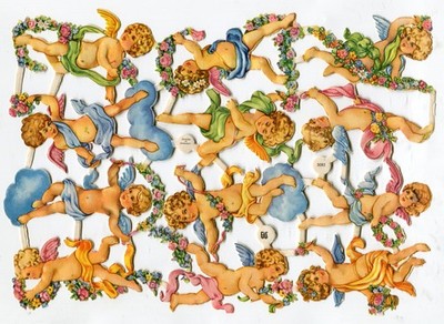 Glanzbilder Oblaten scrap die cut Oblatenbogen EAS 3062 -1 Engel alter Bogen Rar