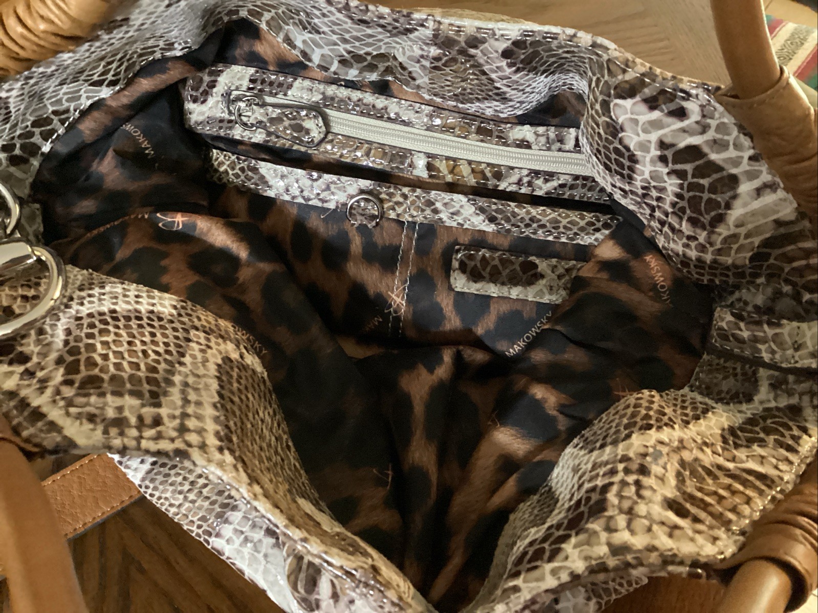 B. Makowsky Snake Python Print Leather Handbag To… - image 13