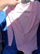 Long Sleeve Ribbed Bodysuit Size M Pink Snap Bottom