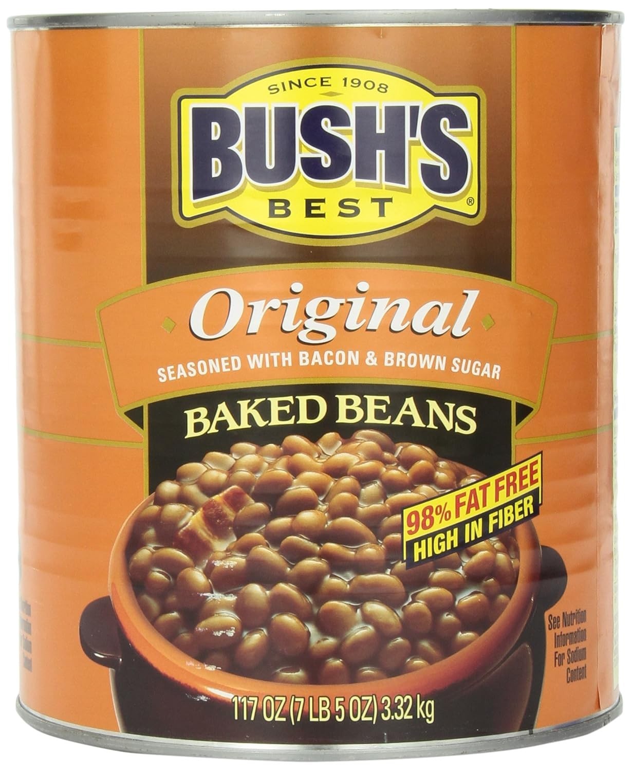 Bush’s Best Baked Beans 117oz Can | Gluten Free High Fiber Slow Cooked Navy Bean