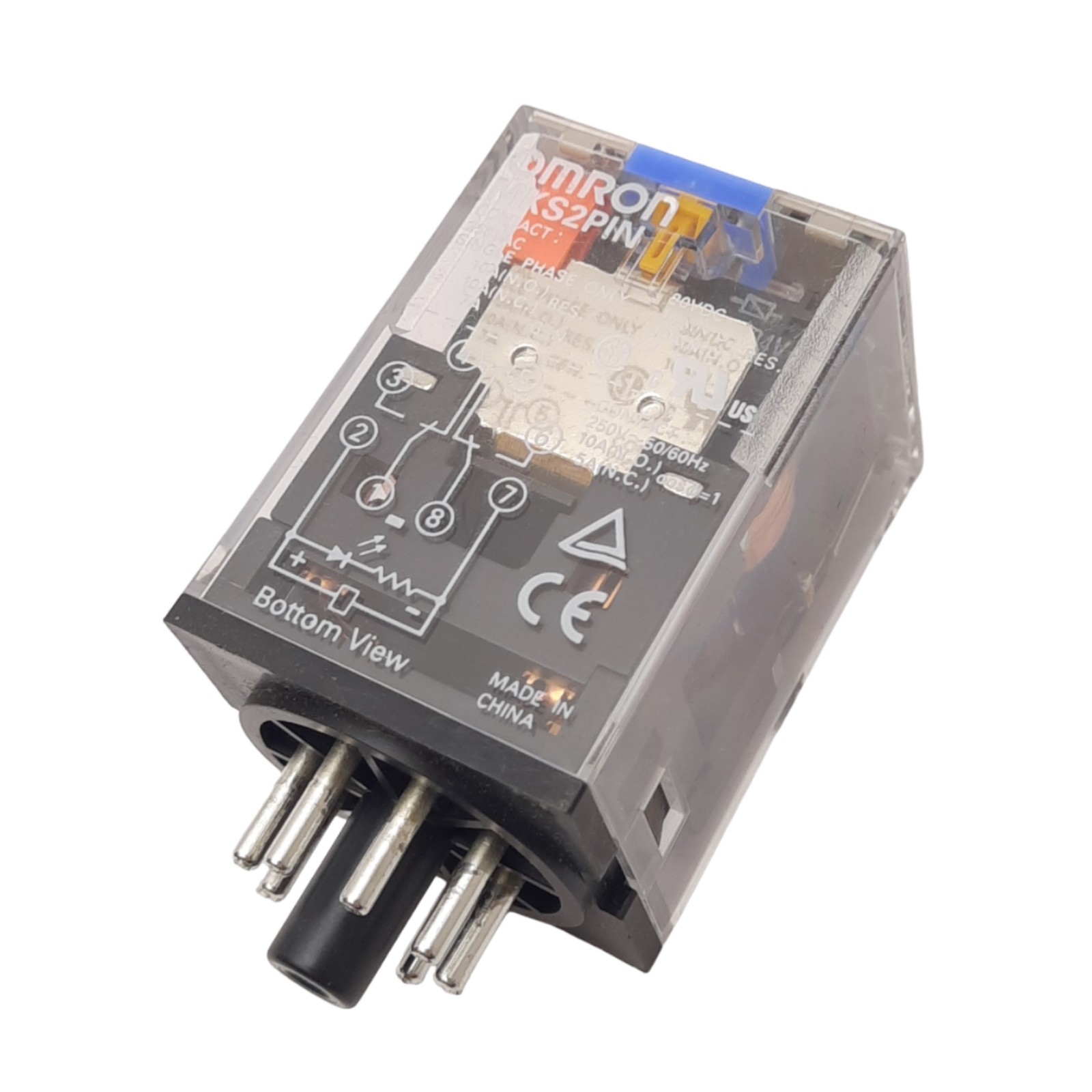 Omron MKS2PIN DC24 Plug-In Relay, DPDT, 8-Pin, 250VAC/30VDC 10A Max, 24VDC Coil