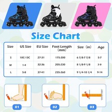 Adjustable Kids  Inline Skates 4 Sizes Adjustable Blade Roller w/Light-up Wheels