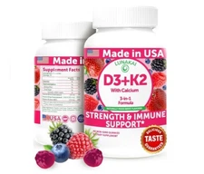 Lunakai Vitamin D3 K2 Gummies w/ Calcium USA Made 3-in-1 Supplement Vegan 60ct