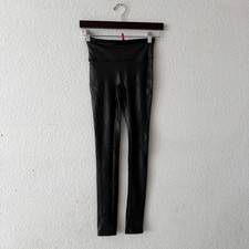 SPANX Womens Leggings Black Faux Leather Shaping Waistband Size XS