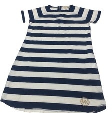 Michael kors short sleeve Navy & White striped dress sz S- Gold Logo Accent