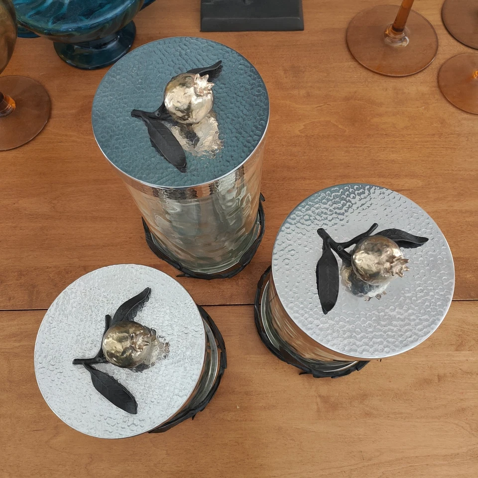 Juego de 3 BOTES MICHAEL ARAM ~ GRANADA ~ LATÓN BRONCE VIDRIO Foto 2 de 4