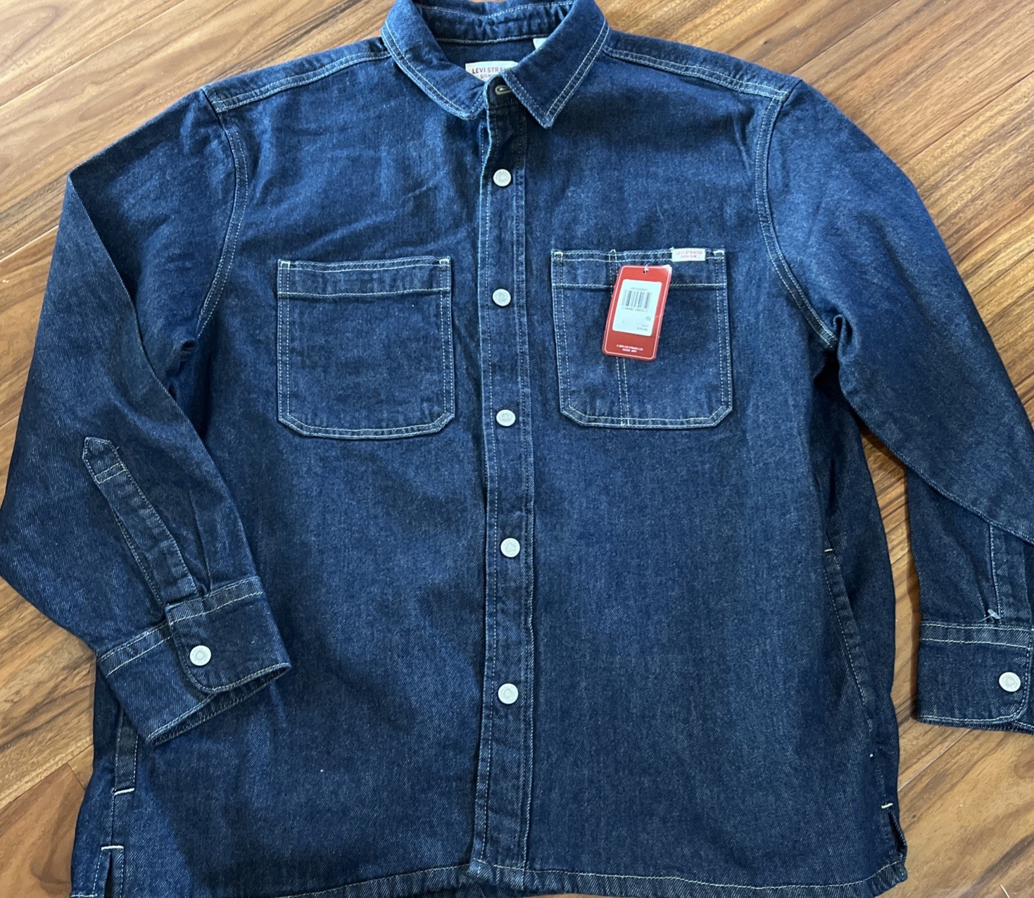 New Levi Strauss Signature Men's Blue Denim Snap Button Utility Shirt Jacket L thumbnail 12