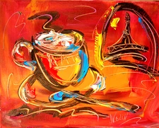 FRENCH COFFEE Modern Abstract   Original Oil Painting  IMPRESSIONIST HUIUGI