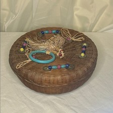 Vintage Asian Woven Basket &ndash; Chinese Wedding Style Beads & Coins