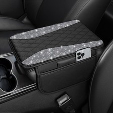 NBTEPEM Bling Car Center Console Cover Leather with 2 Storage Bags Silver