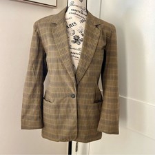 Banana Republic Safari Travel Vintage Plaid Cotton Blazer Brown Sz 4