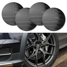 4PCS American Flag Car Wheel Center Caps Sticker, Automotive Exterior Black
