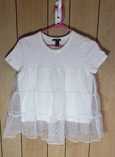 Y2K Juniors Small Babydoll Tiered Mesh Overlay Ruffled Tulle shirt Forever 21