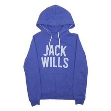 JACK WILLS Womens Blue Cotton Blend Hoodie UK 8 Pullover Logo Sweatshirt