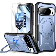 For Pixel 10 /10 Pro Case With Tempered Glass Magnetic Ring Kickstand Sky Blue