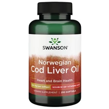 Swanson Norwegian Cod Liver Oil, Source of Vitamin A & D, 350 mg/ 250 Softgels