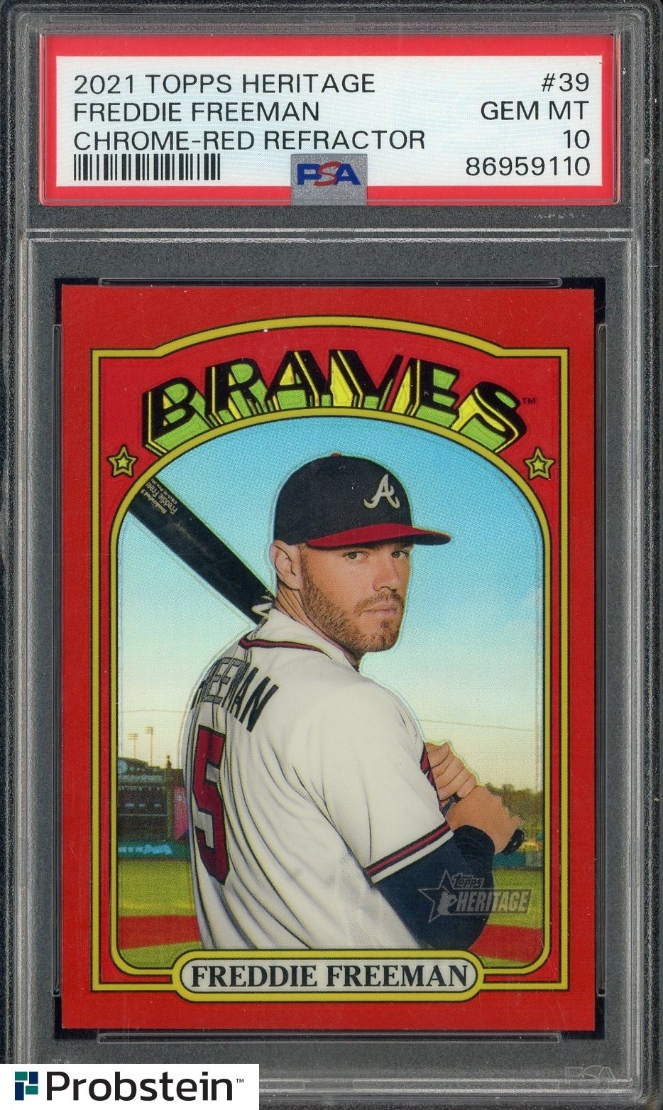 2021 Topps Heritage Chrome Red Refractor #39 Freddie Freeman Braves /372 PSA 10