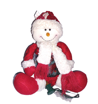 Handcrafted SNOWMAN Light Up Plastic Base Red White Soft Plush Sits 10in High