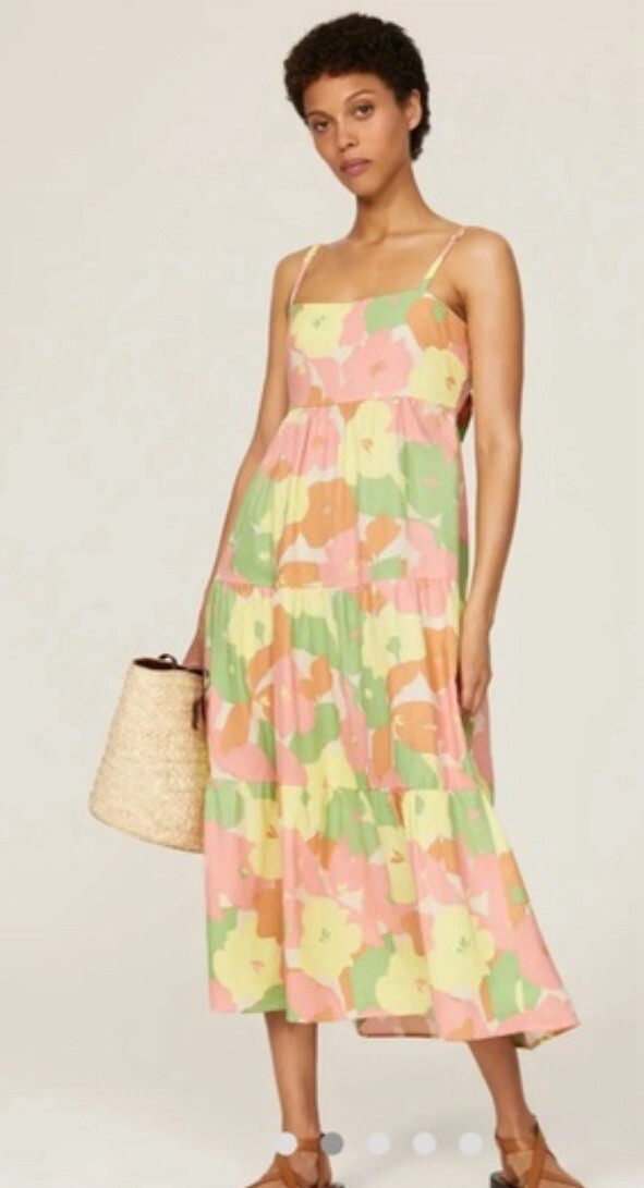 Sanctuary Maxi Dress Women Get Away Multicolor Floral Linen Blend Vacay Sz M-image