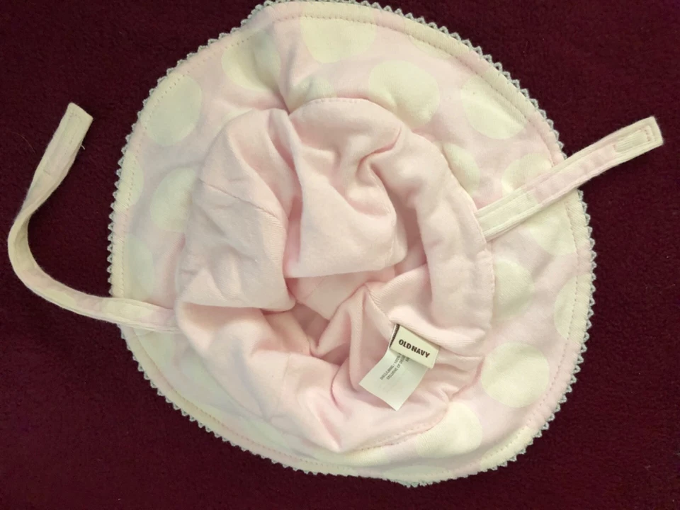 Bebé Niña Talla 18-24 Meses Gorro Antiguo Azul Marino Rosa Volantes Ala con Barbilla Corbata Sombrero Foto 3 de 4