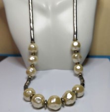 Creamy White faux pearls with metal beads Necklace 22"