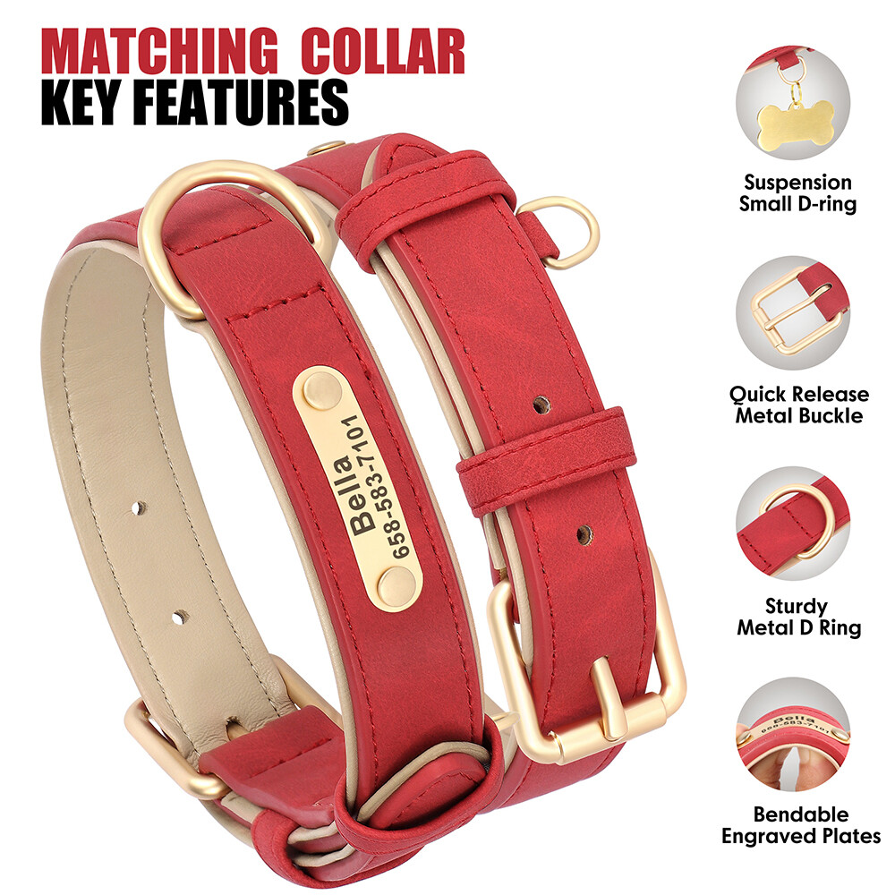 Leather Dog Collar Personalized Personalised Dog Collar With Engraved ID Tag - Soft Padded Faux Leather, Adjustable Sizes Personalized Dog Tags For Men - Foto 11